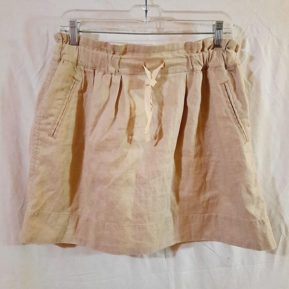 Marc By Marc Jacobs Womens Small Drawstring Beige Skirt Linen/Cotton Pockets